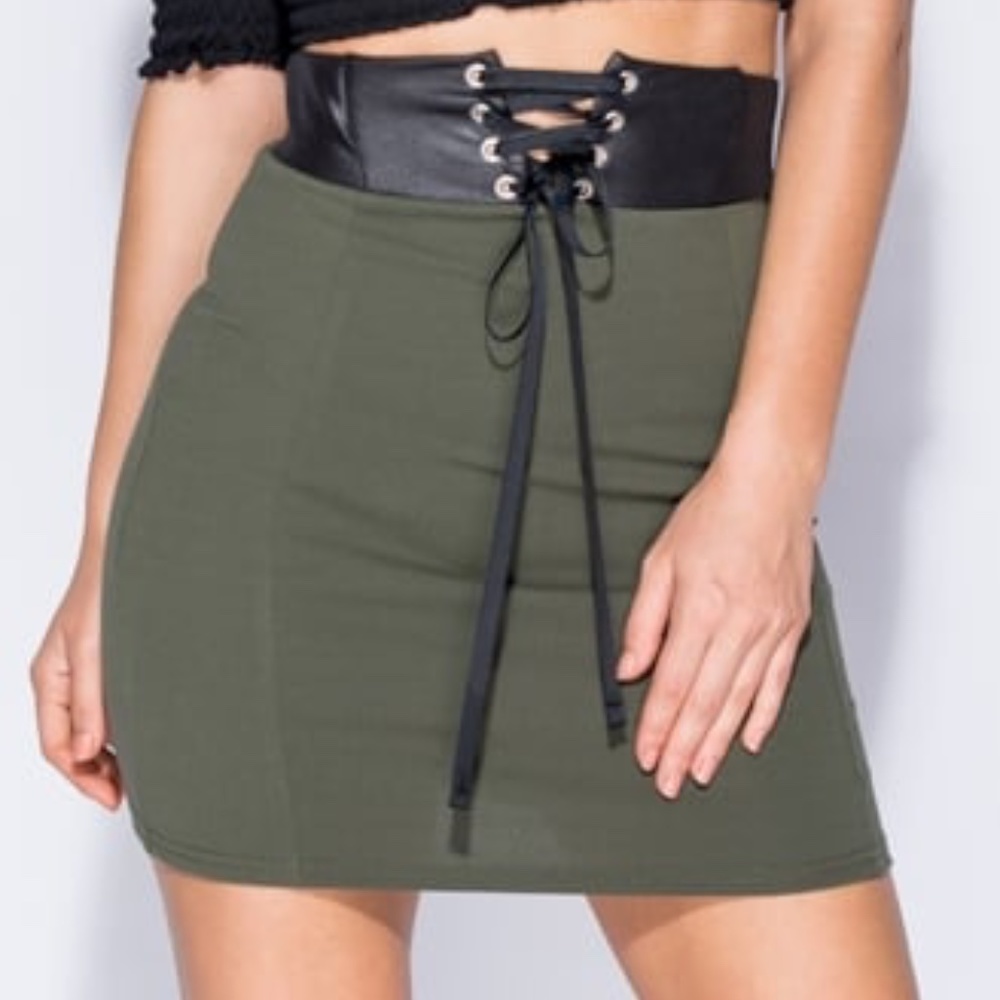Olive Mini Skirt Corset Style Waist